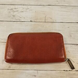 Zenith Handbags Cognac Brown Pebbled Leather Zip Around Continental Wallet